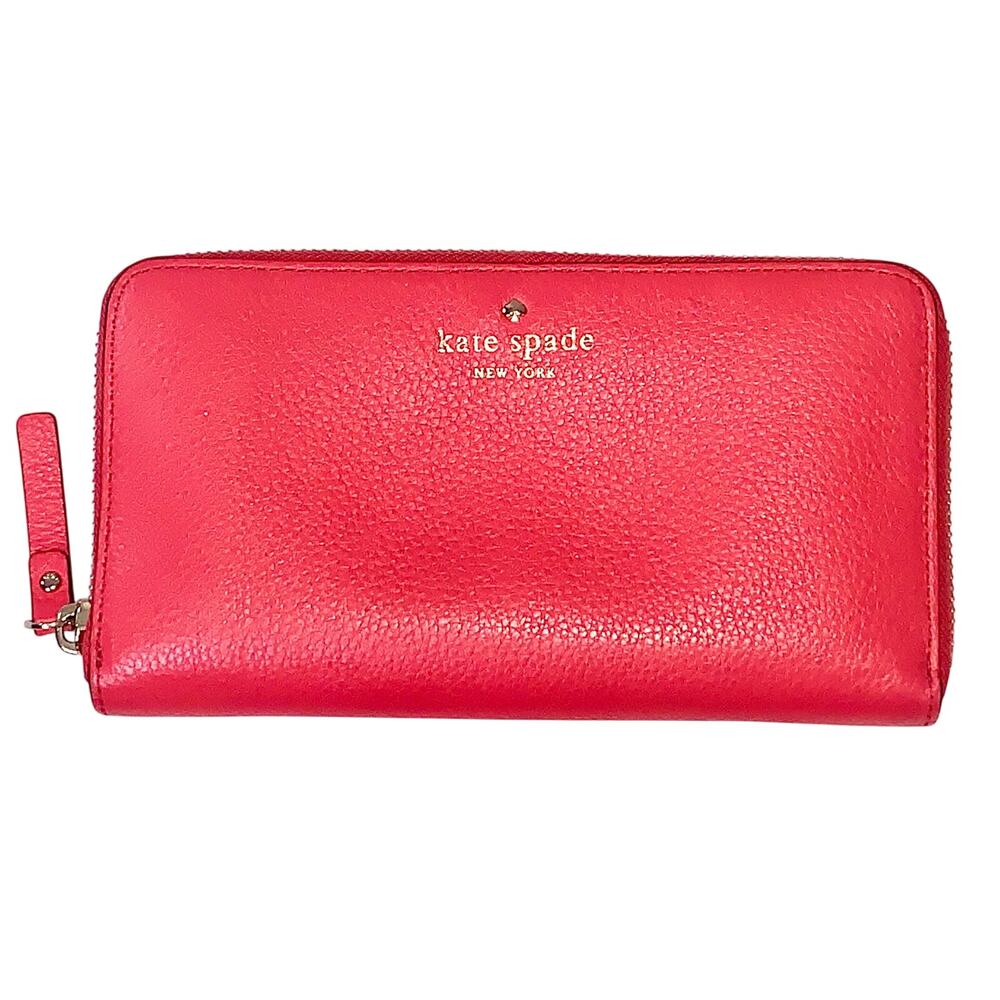 Kate Spade Deep Pink Cobble Hill Pebbled Leather Zip Around Wallet EUC - Picture 4 of 6